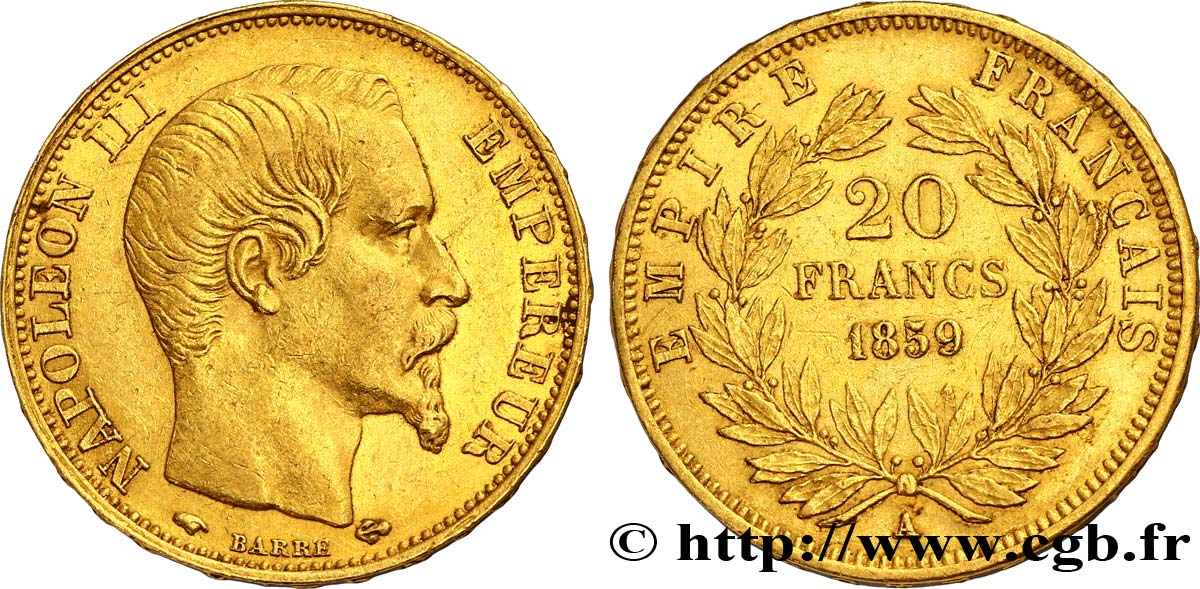 20 francs or Napoléon III, tête nue 1859 Paris F.531/15 TTB45 