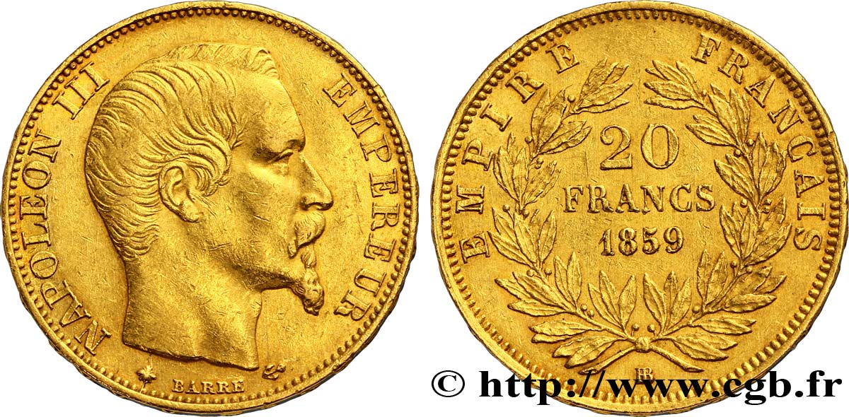 20 francs or Napoléon III, tête nue 1859 Strasbourg F.531/16 TTB45 