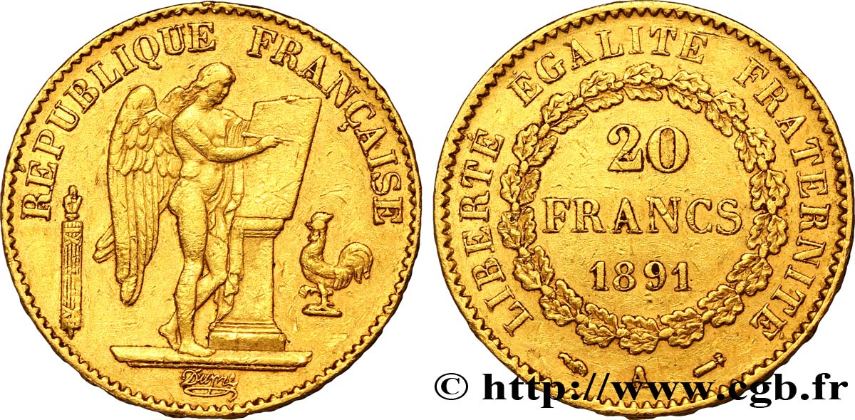 20 francs or Génie, Troisième République 1891 Paris F.533/15 TTB45 