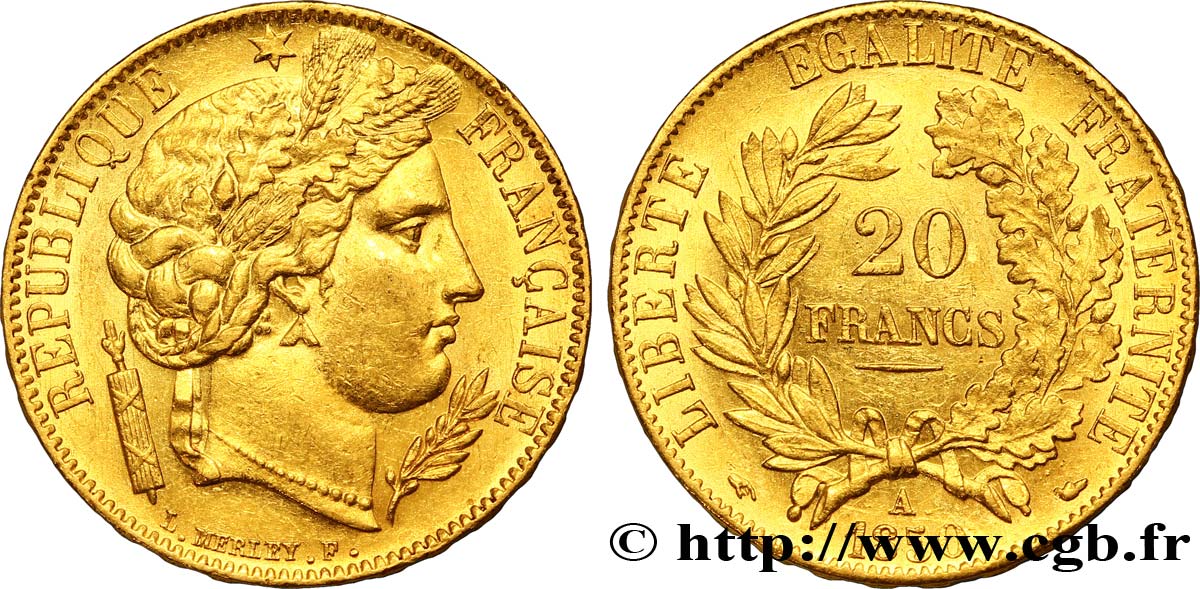 20 francs or Cérès, oreille basse 1850 Paris F.529/3 TTB50 