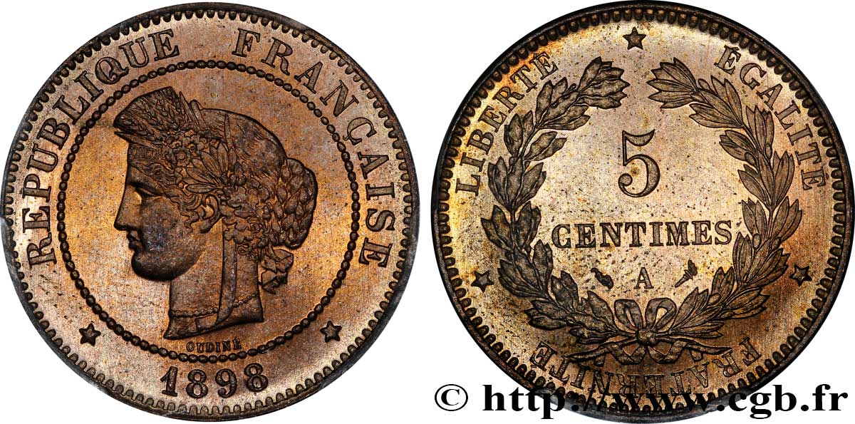 5 centimes Cérès 1898 Paris F.118/41 ST65 PCGS