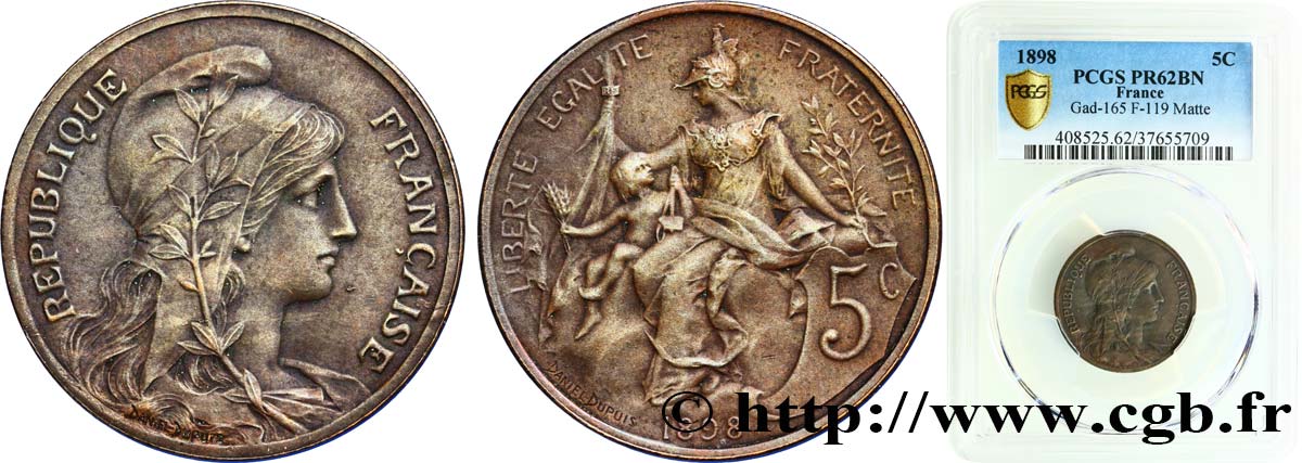 5 centimes Daniel-Dupuis, Flan Mat 1898  F.119/6 SPL62 PCGS