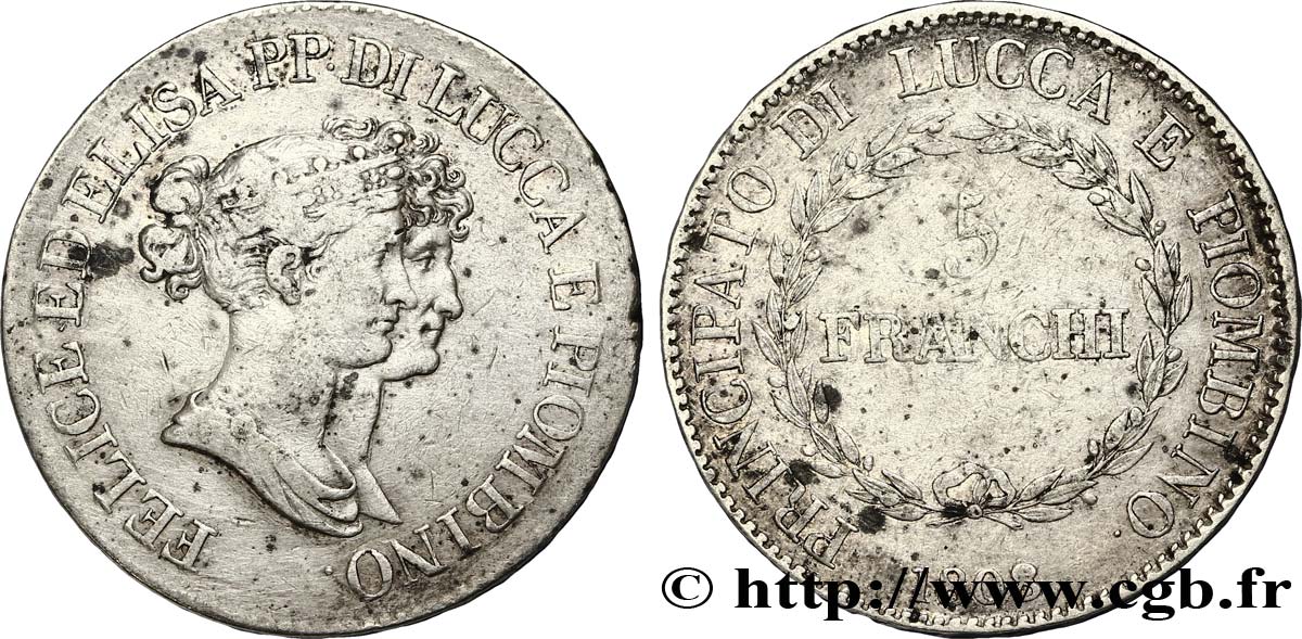 5 franchi, grands bustes 1808 Florence M.439  MB15 