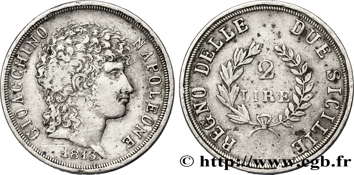 2 lire, rameaux courts 1813 Naples M.495  XF40 