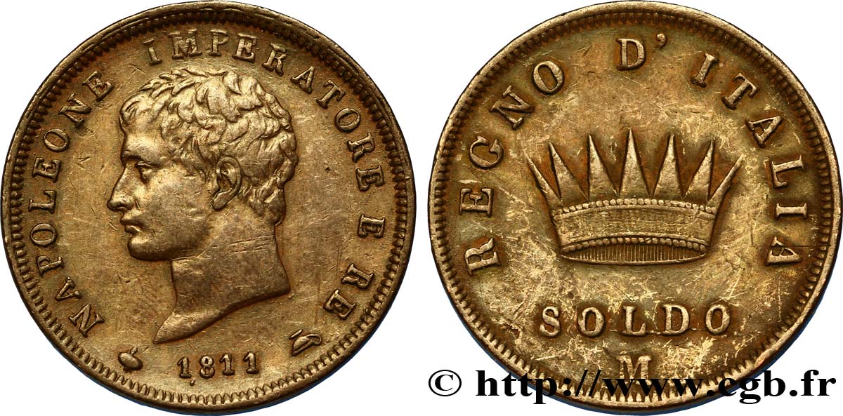 Soldo Napoléon Empereur et Roi d’Italie, 2eme type 1811 Milan M.301  SS45 