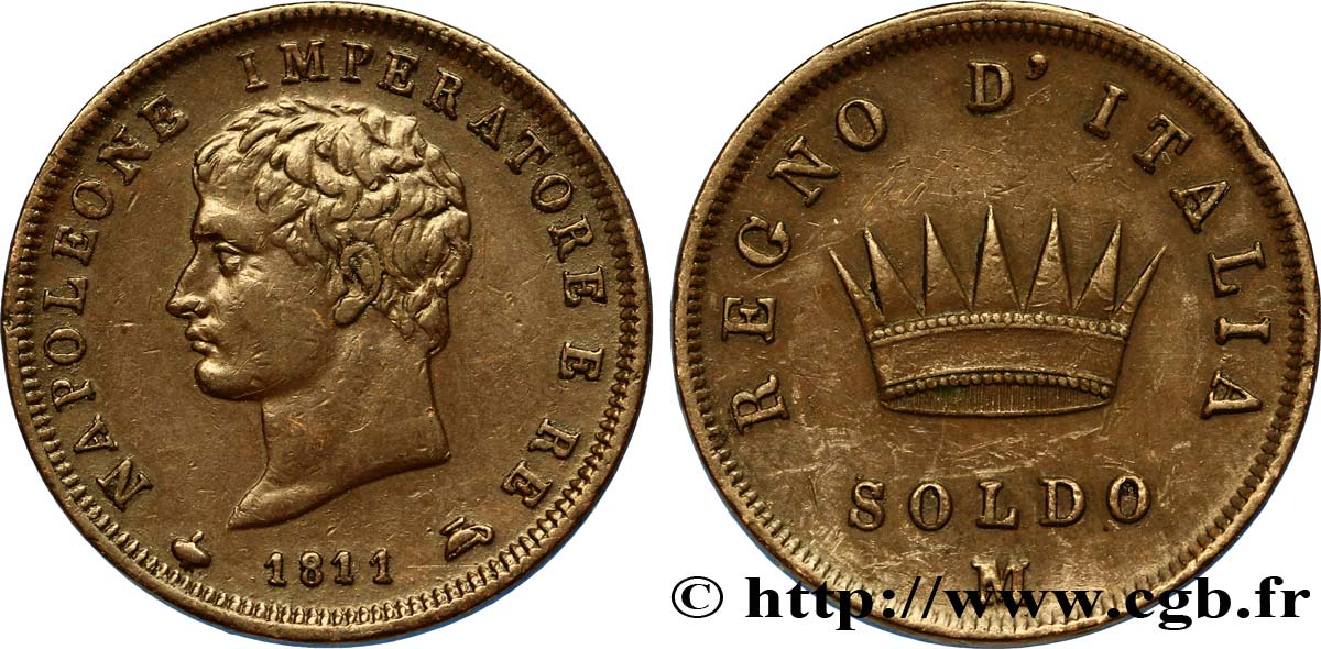 Soldo Napoléon Empereur et Roi d’Italie, 2eme type 1811 Milan M.301  TTB48 