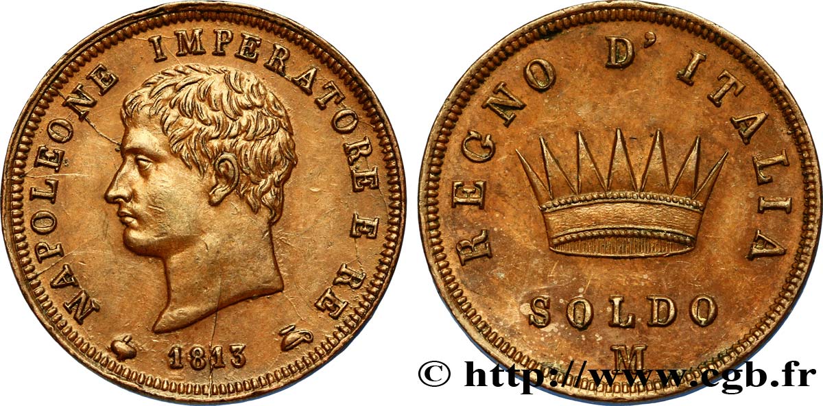 Soldo Napoléon Empereur et Roi d’Italie, 2ème type 1811 Milan M.301  SUP58 