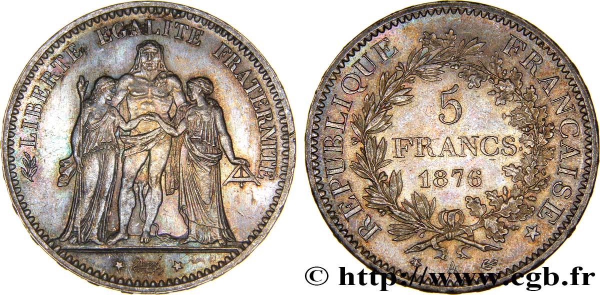 5 francs Hercule 1876 Paris F.334/17 SUP58 