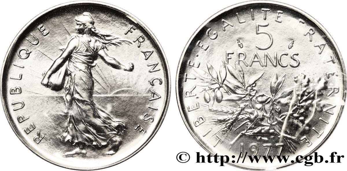 5 francs Semeuse, nickel 1977 Pessac F.341/9 MS68 