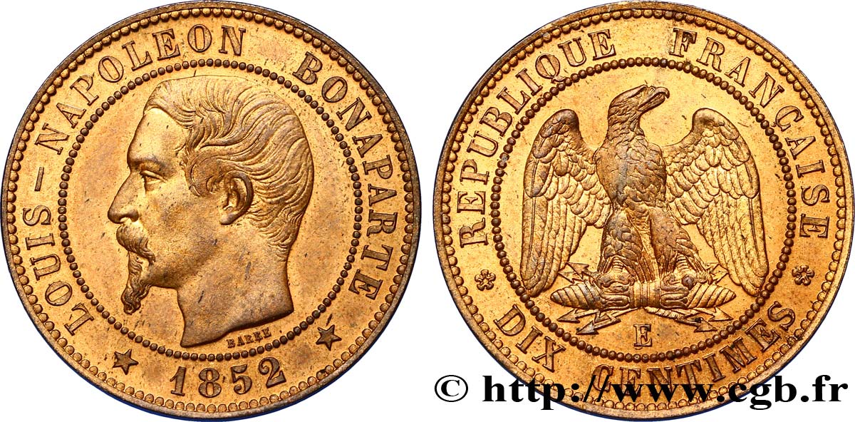 Essai de dix centimes, Louis-Napoléon Bonaparte 1852 Paris VG.3306  SUP60 