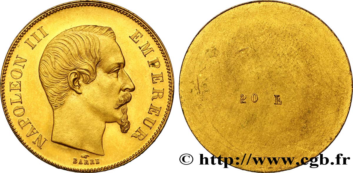Essai de frappe d’avers de 50 francs or Napoléon III tête nue n.d. Paris VG.3408  fST64 