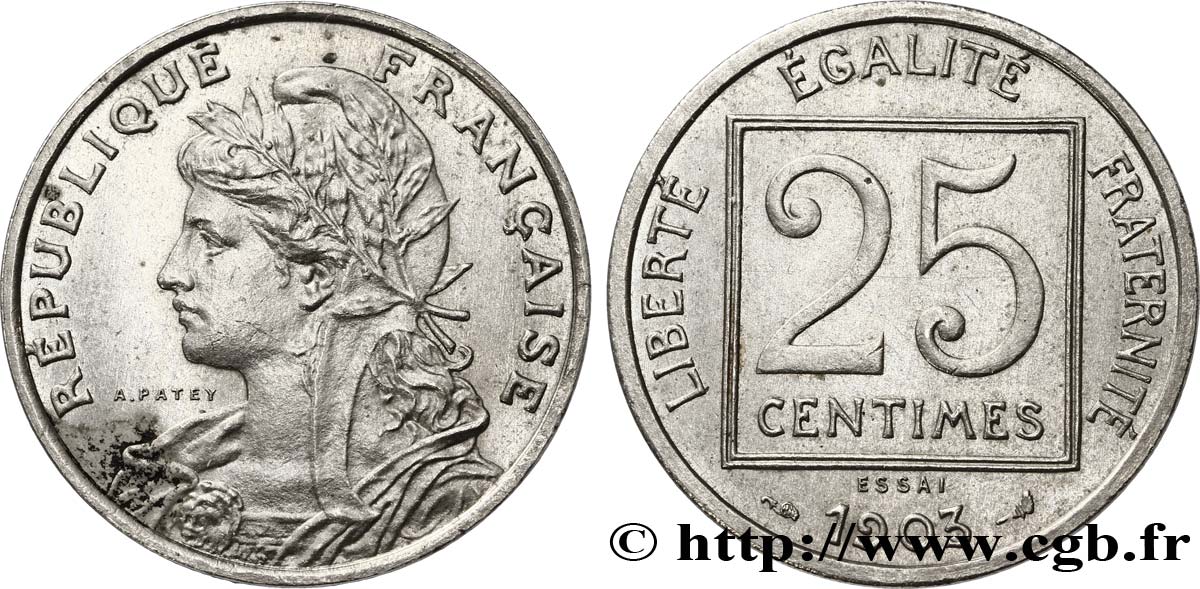 Essai de 25 centimes Patey, 1er type 1903 Paris F.168/1 EBC58 