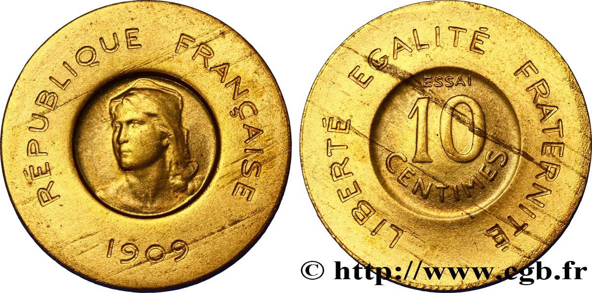 Essai de 10 centimes Rude en bronze-aluminium 1909 Paris VG.4638  MS64 