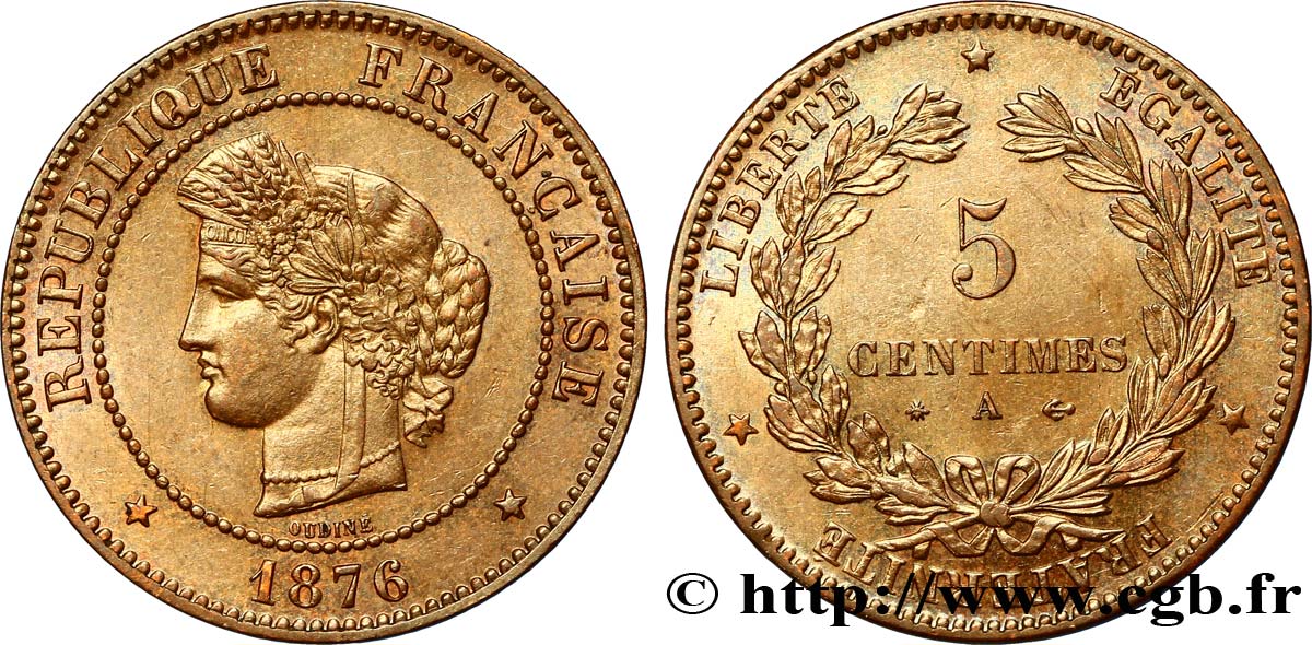 5 centimes Cérès 1876 Paris F.118/13 EBC62 