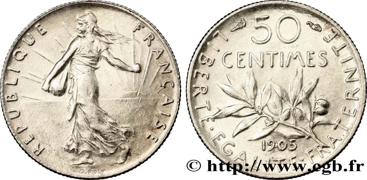 50 centimes Semeuse 1905 Paris F.190/12 EBC60 