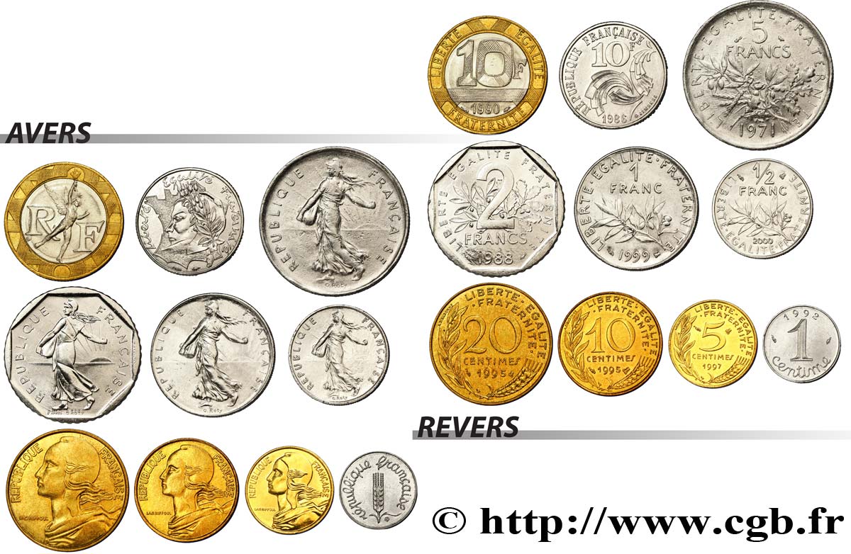Lot de 10 Monnaies de la Cinquième République n.d. Pessac  MBC/SC 