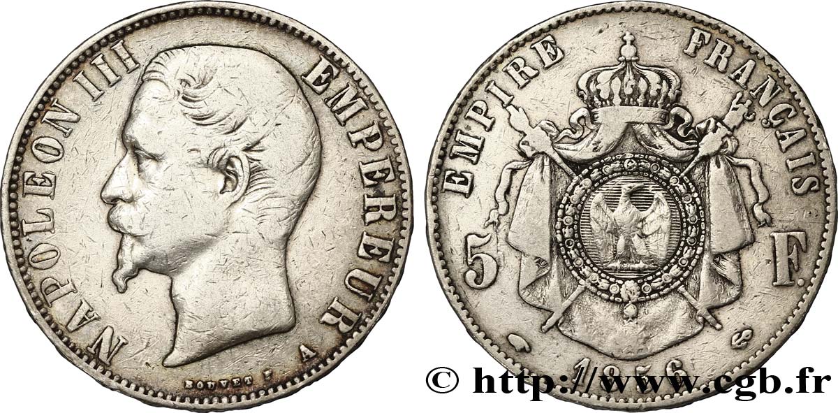 5 francs Napoléon III, tête nue 1856 Paris F.330/6 VF28 