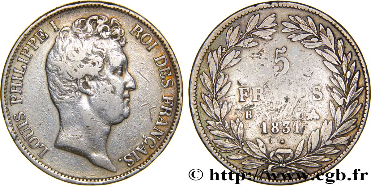 5 francs type Tiolier avec le I, tranche en creux 1831 Rouen F.315/15 TB20 