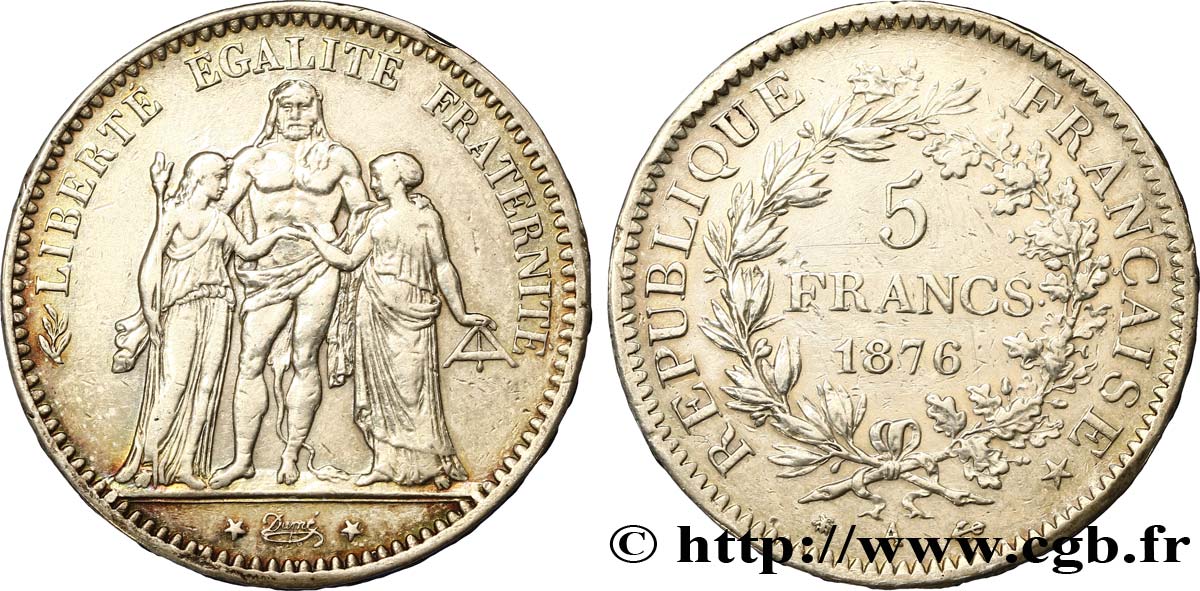 5 francs Hercule 1876 Paris F.334/17 AU50 