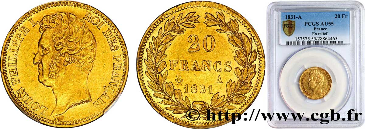 20 francs or Louis-Philippe, Tiolier, tranche inscrite en relief 1831 Paris F.525/2 VZ55 PCGS