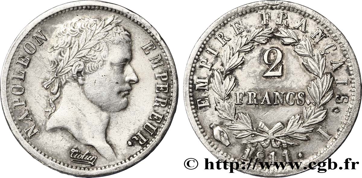 2 francs Napoléon Ier tête laurée, Empire français 1811 Limoges F.255/29 AU52 