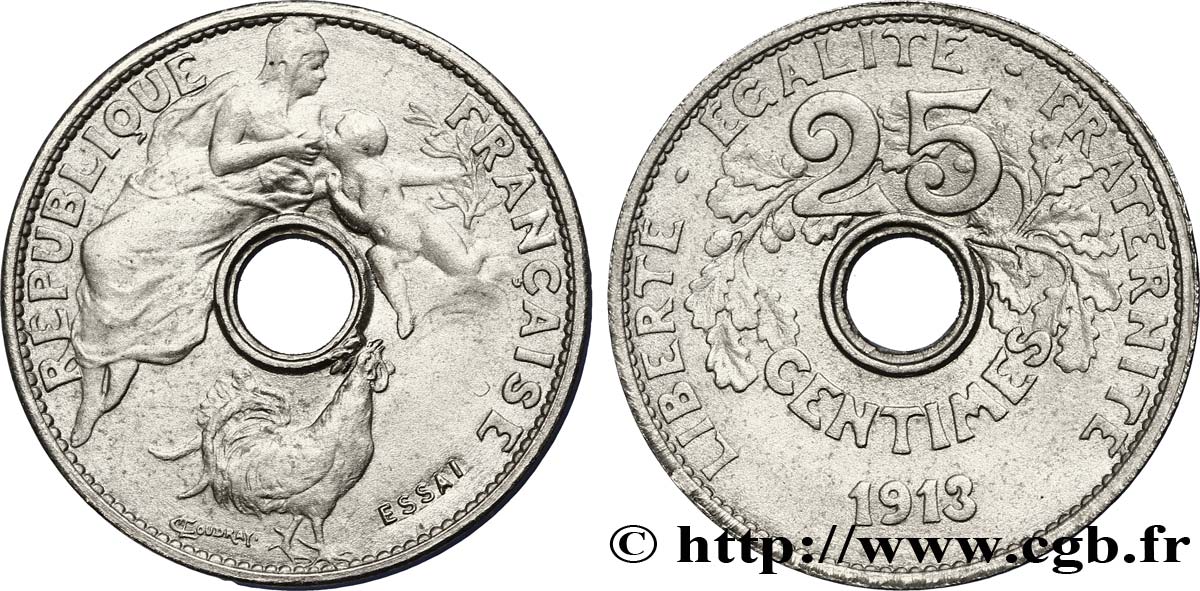 Essai de 25 centimes par Coudray, petit module 1913 Paris VG.4752  SUP62 