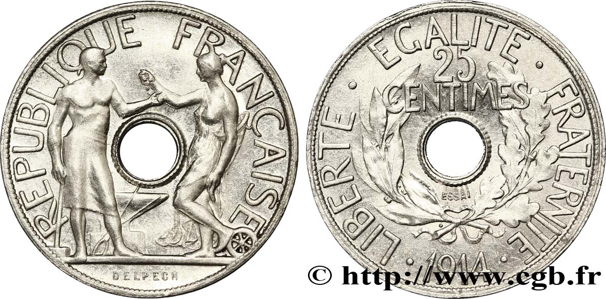 Essai de 25 centimes par Delpech, grand module 1914 Paris VG.4810  fST64 