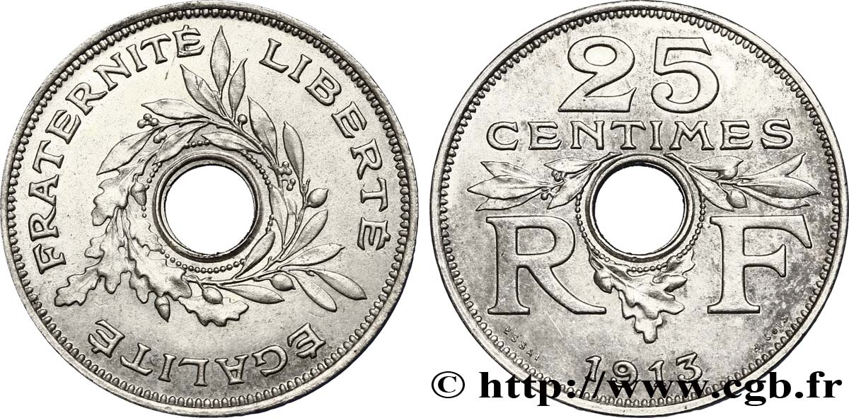 Essai de 25 centimes par Guis, grand module 1913 Paris VG.4753  SPL62 