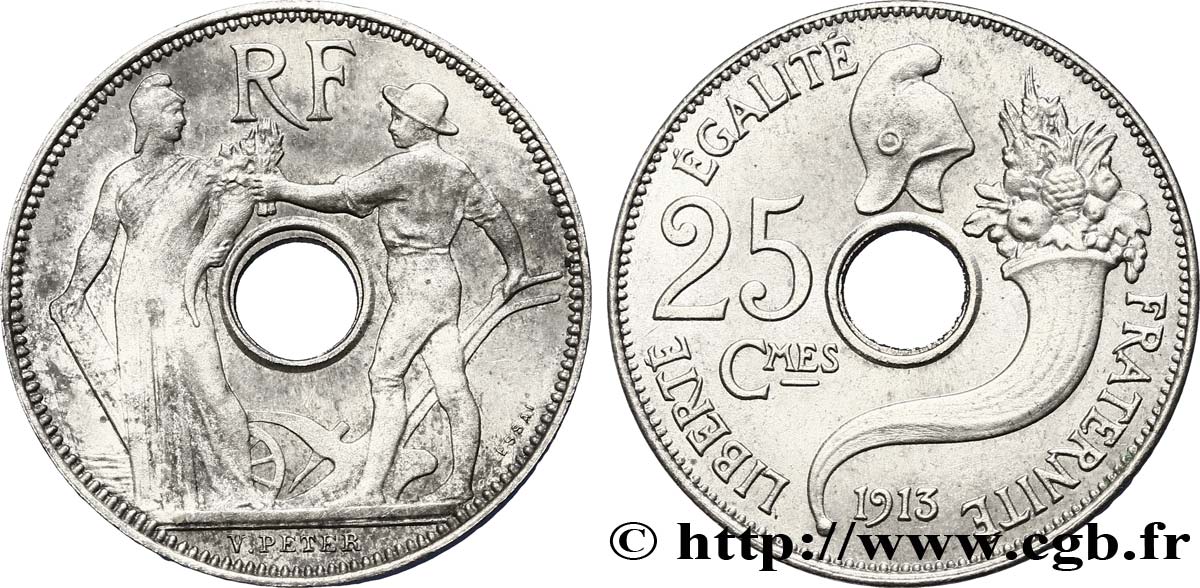 Essai de 25 centimes par Peter, grand module 1913 Paris VG.4758  SPL62 