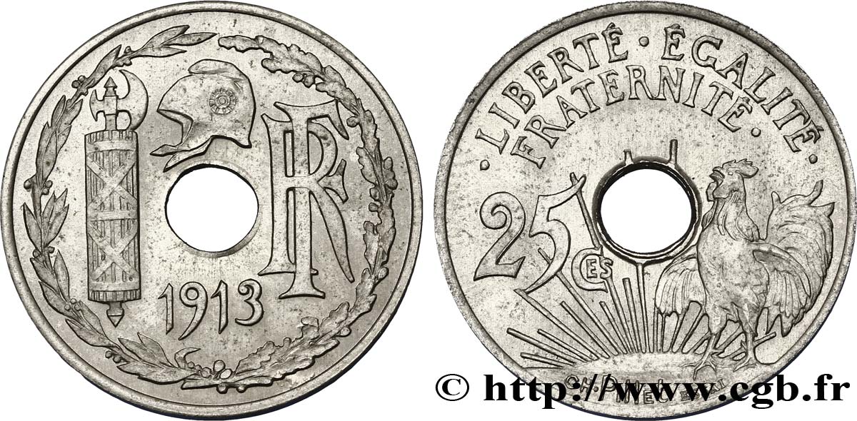 Essai de 25 centimes par Pillet, grand module, premier projet, deuxième revers 1913 Paris VG.4763  MS62 