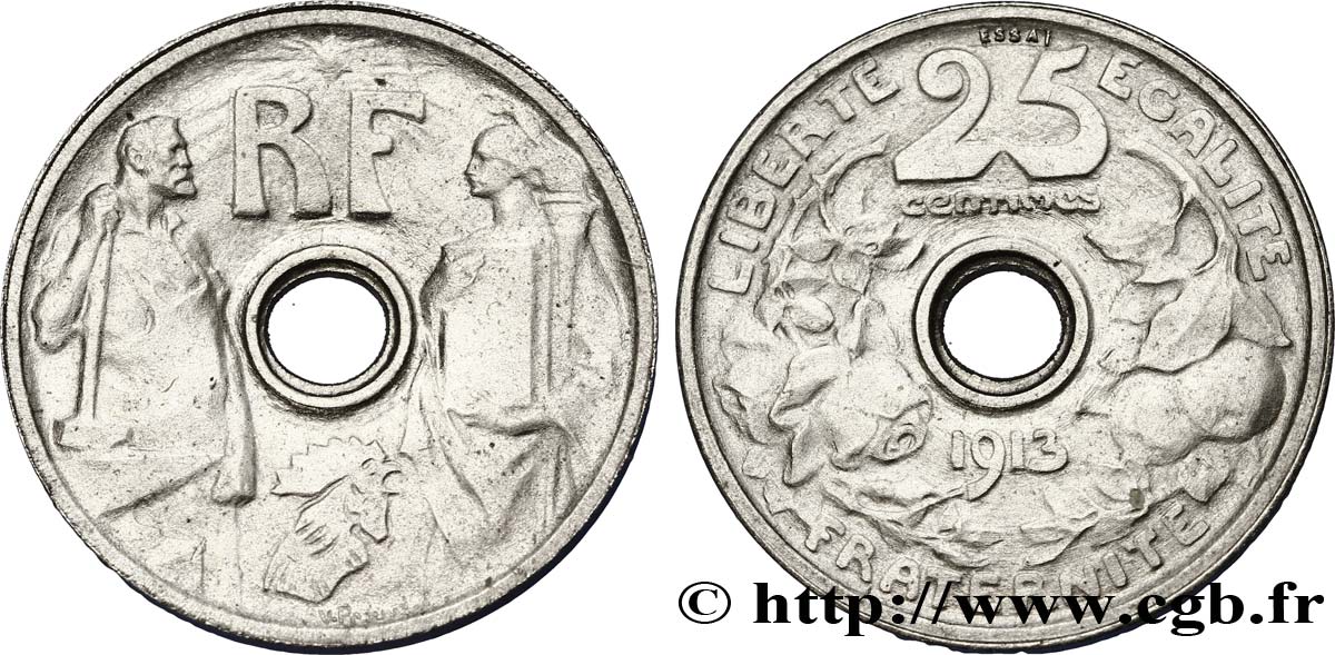 Essai de 25 centimes par Prouvé, petit module 1913 Paris VG.4766  SUP62 