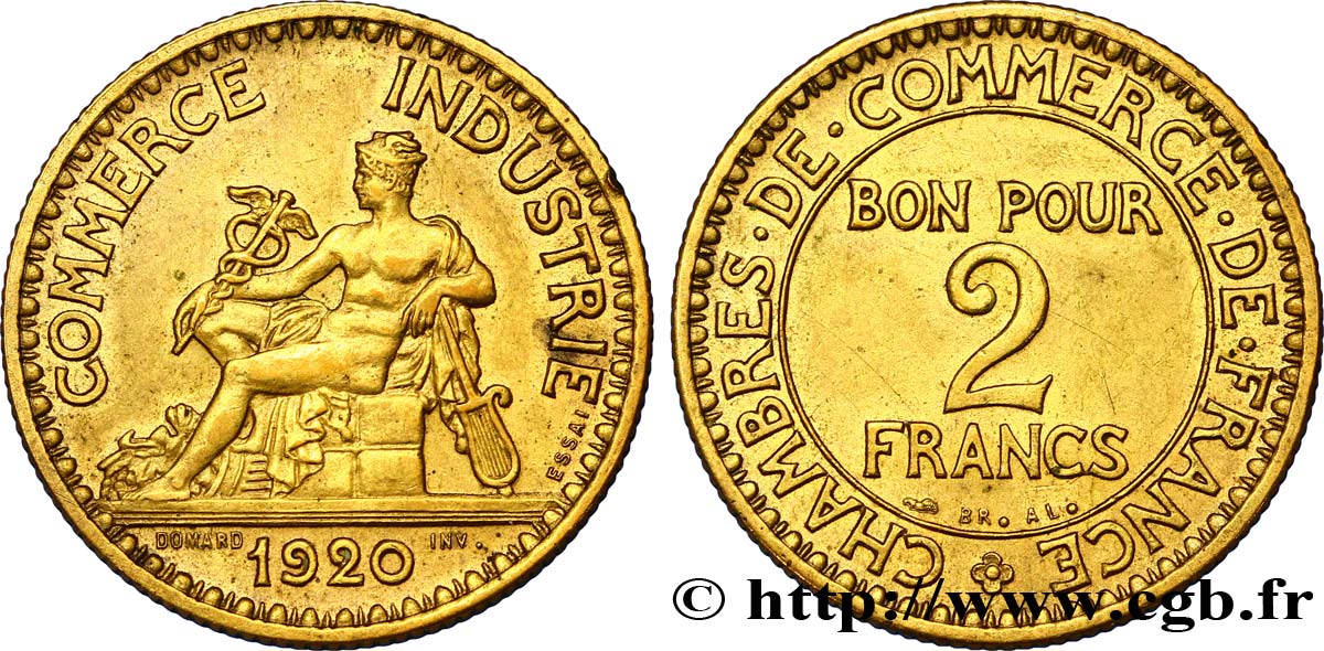 Essai de 2 francs Chambres de Commerce 1920 Paris F.267/1 MS60 
