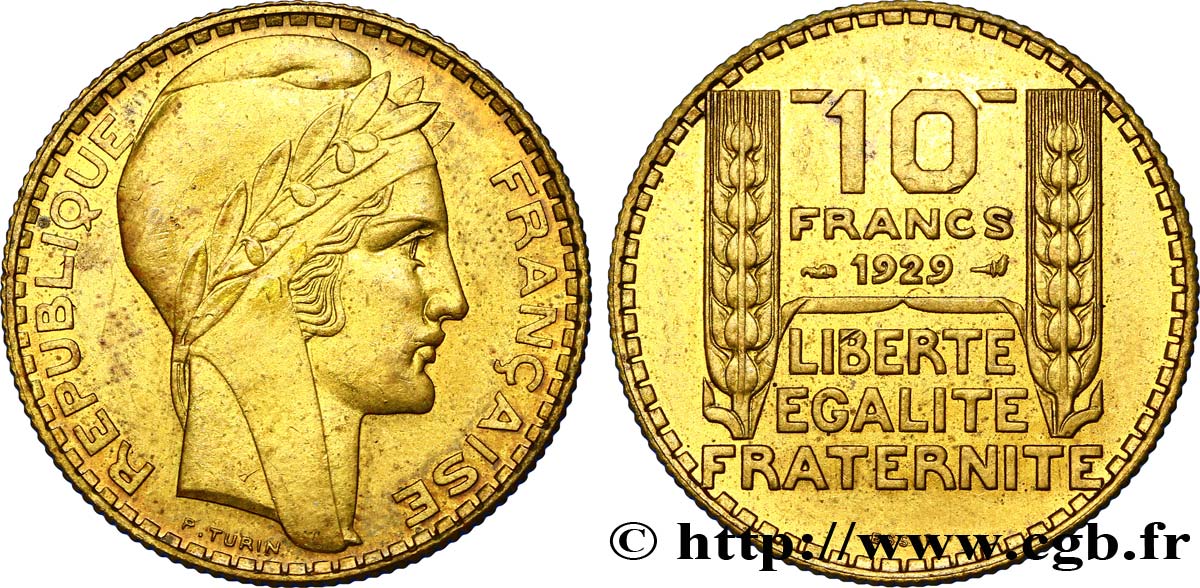 Concours de 10 francs, essai de Turin en bronze-aluminium 1929 Paris VG.5243  SUP60 