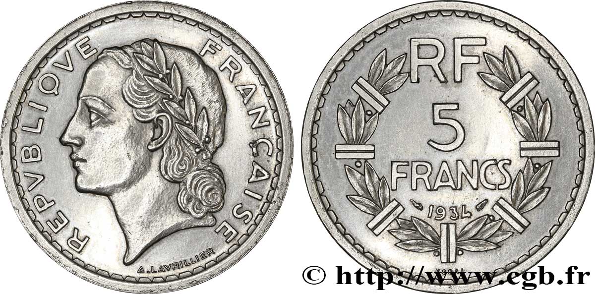 Essai de 5 francs Lavrillier, nickel 1934  F.336/3 AU58 