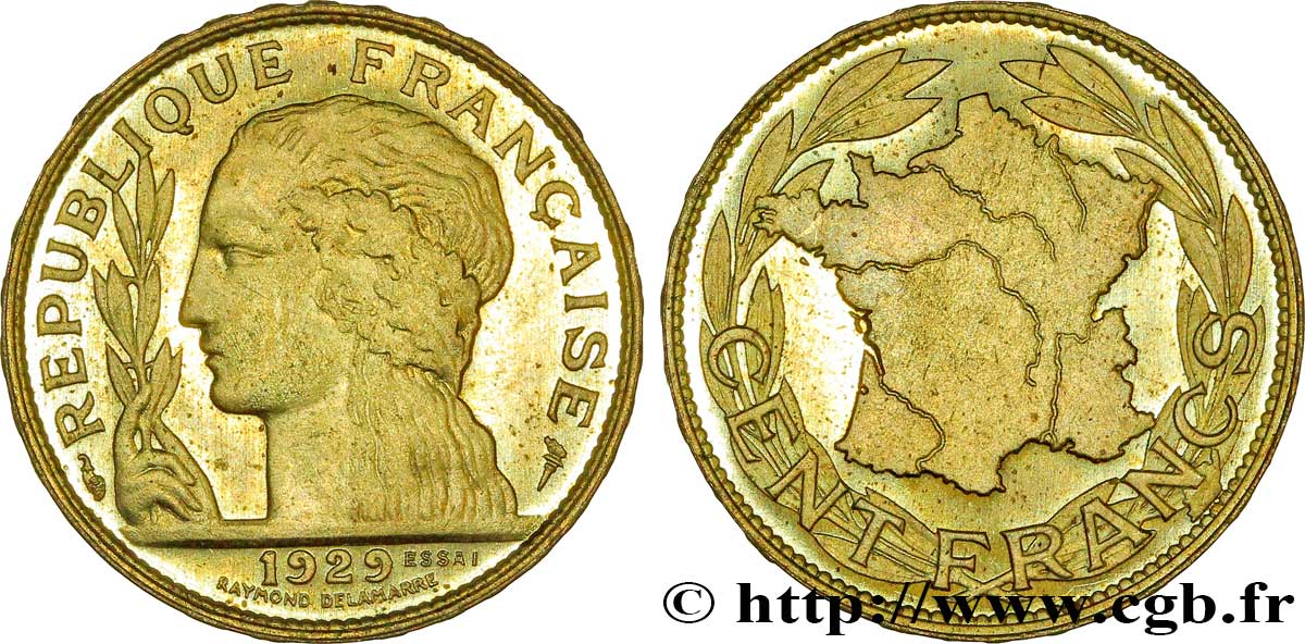 Concours de 100 francs or, essai de Delamarre en bronze-aluminium 1929 Paris VG.5217 var. MS63 