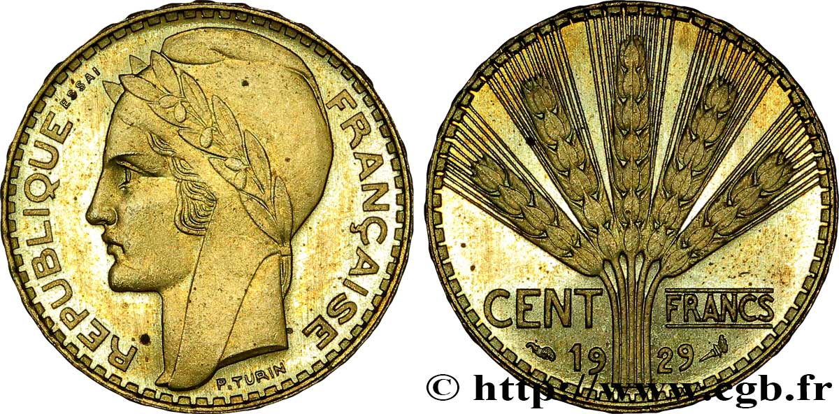 Concours de 100 francs or, essai de Turin en bronze-aluminium 1929 Paris VG.5223 var. SPL63 