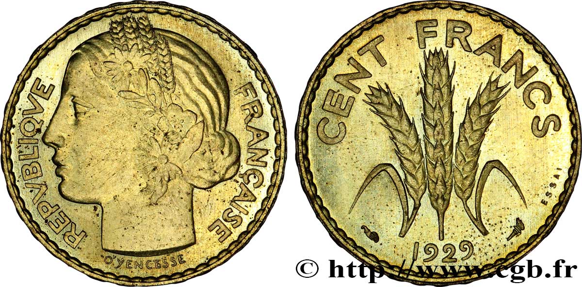 Concours de 100 francs or, essai de Yencesse en bronze-aluminium 1929 Paris VG.5225 var. SC63 