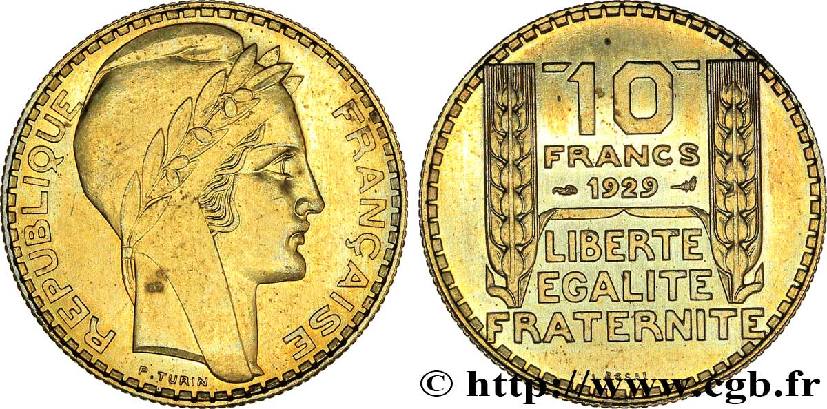 Concours de 10 francs, essai de Turin en bronze-aluminium 1929 Paris GEM.169 3 SPL62 