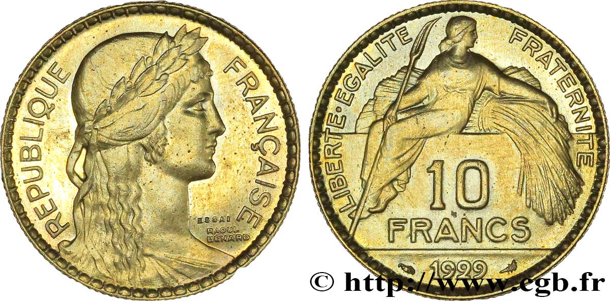 Concours de 10 francs, essai de Bernard en bronze-aluminium 1929 Paris VG.5227 var. SC64 