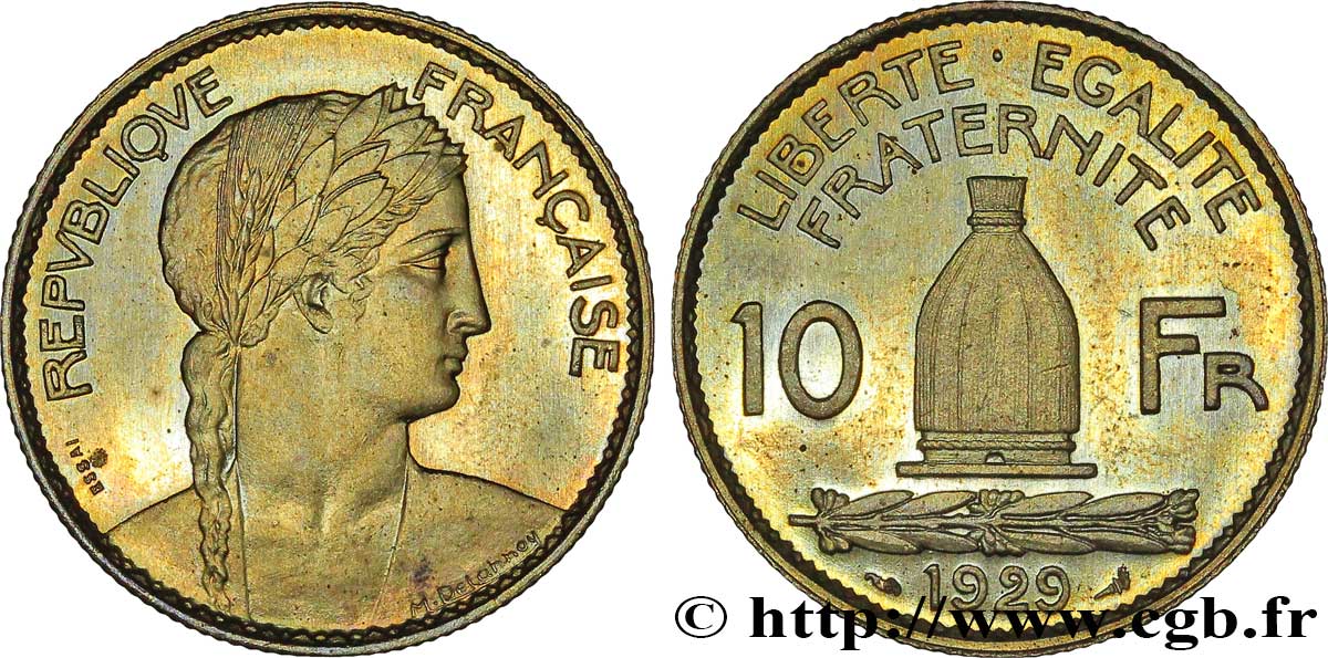 Concours de 10 francs, essai de Delannoy en bronze-aluminium 1929 Paris VG.5228 var. SPL64 