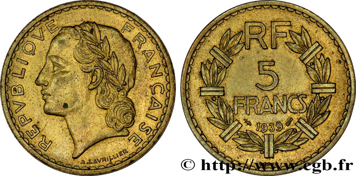Essai de 5 francs Lavrillier, bronze-aluminium 1939 Paris F.337/2 SUP60 