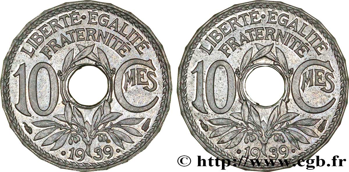Essai de 10 centimes Lindauer en zinc, double revers 1939 Paris VG.manque  MS63 
