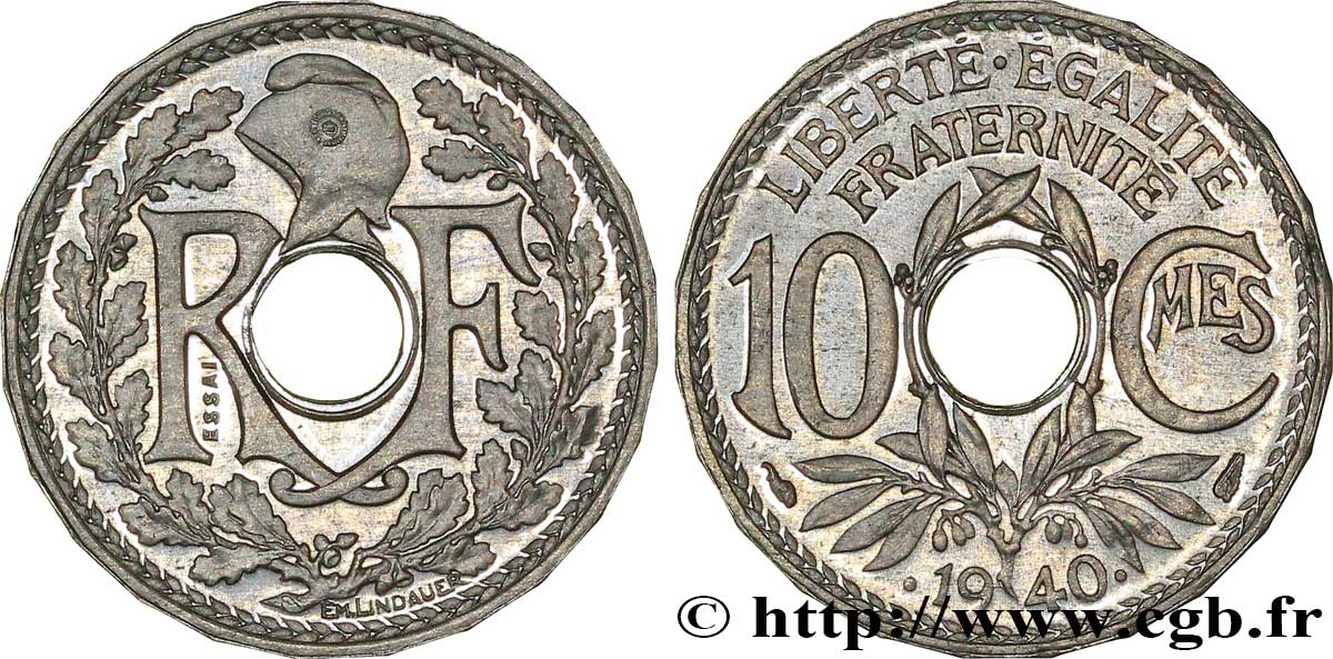 Essai en aluminium de 10 centimes Lindauer  1940 Paris GEM.41 15 SC63 