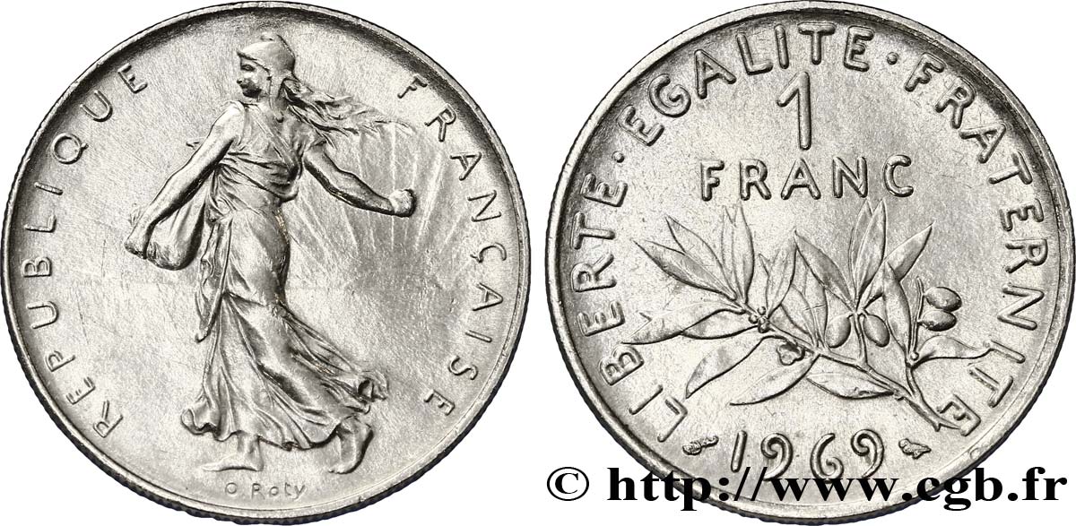 1 franc Semeuse, nickel 1969 Paris F.226/14 SUP60 