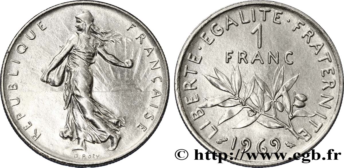 1 franc Semeuse, nickel 1969 Paris F.226/14 AU58 