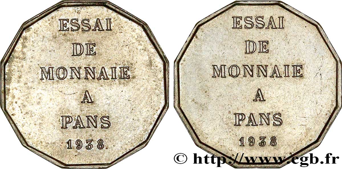 Essai de fabrication de monnaie à 12 pans 1938 Paris VG.5489  G AU58 