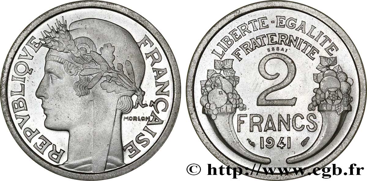 Essai en fer de 2 francs Morlon 1941 Paris Maz.2663 b SPL64 
