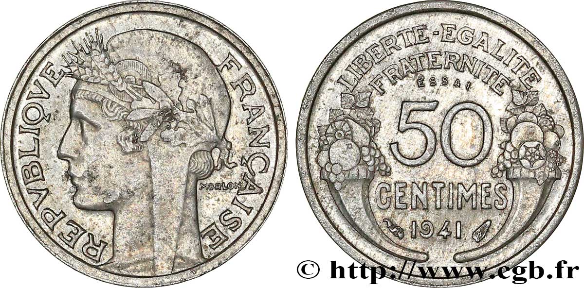 Essai de 50 centimes Morlon, lourde, poids très lourd 1941 Paris F.193/1 var. SPL64 