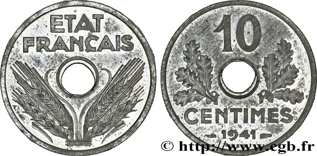 Essai de 10 centimes État français, grand module 1941 Paris F.141/1 SPL60 