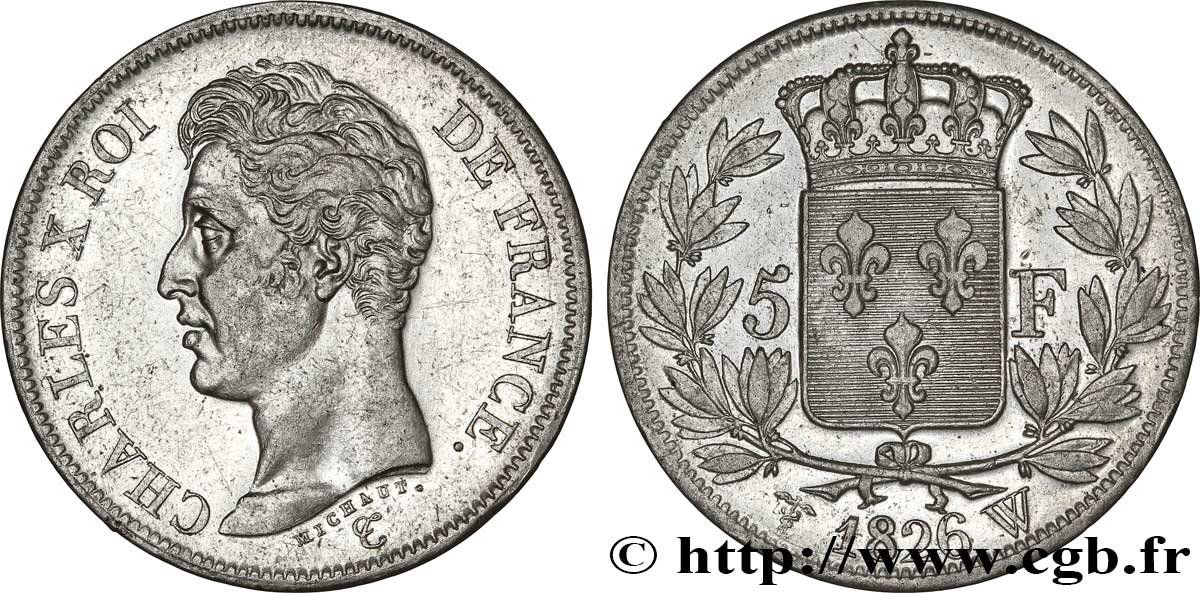 5 francs Charles X, 1er type 1826 Lille F.310/27 TTB45 